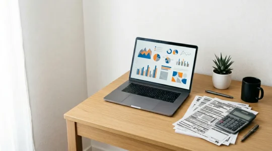 Bureau avec documents de remboursement santé et calculatrice professionnelle