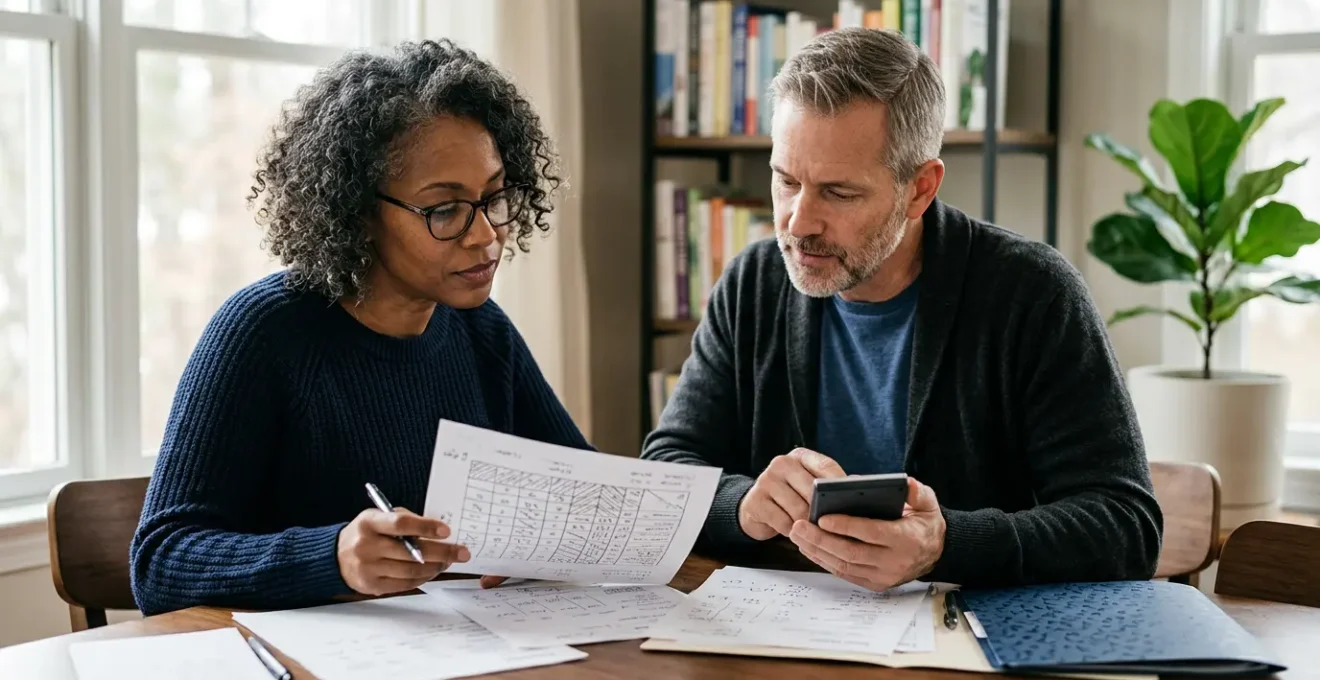 Consultation de médecine douce avec documents d'assurance santé et calculatrice pour optimiser les remboursements