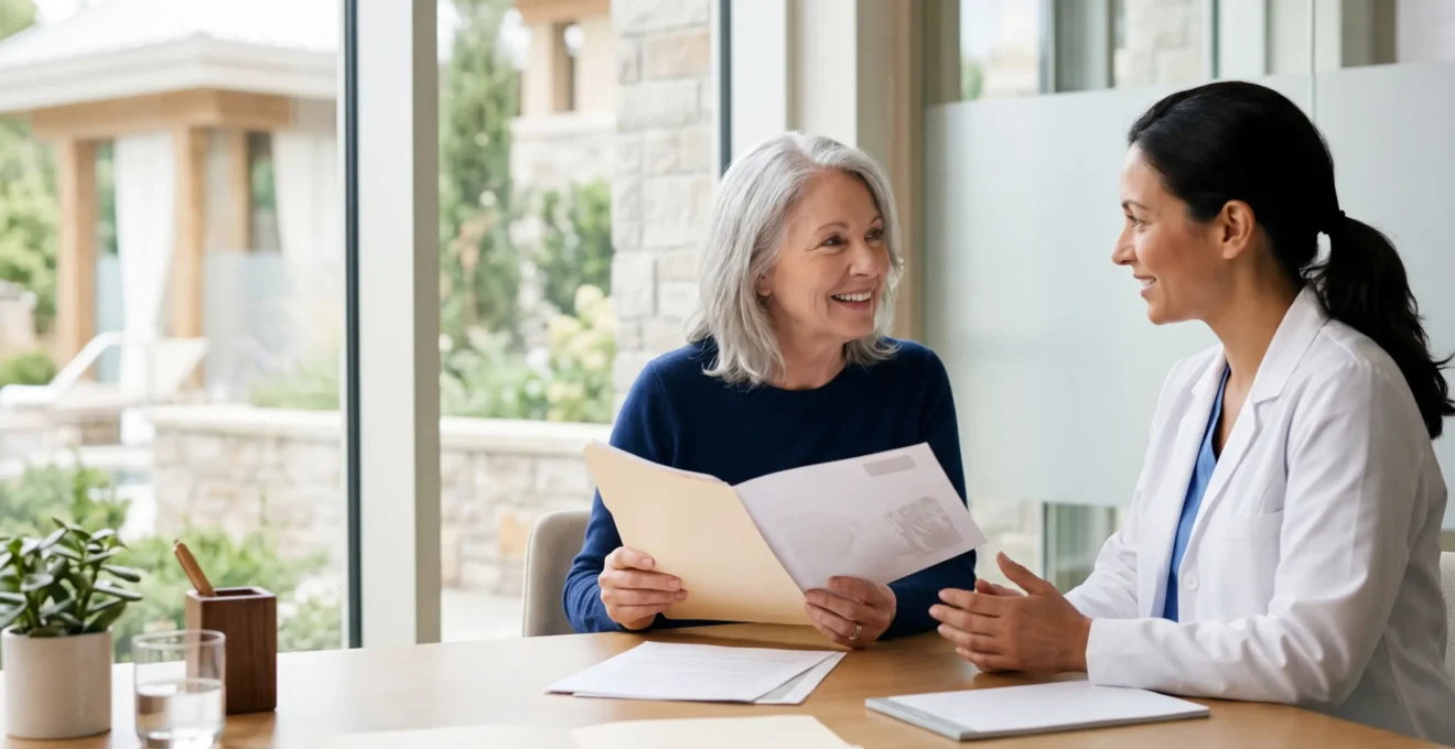 Curiste en consultation avec médecin thermal dans un cadre médical apaisant