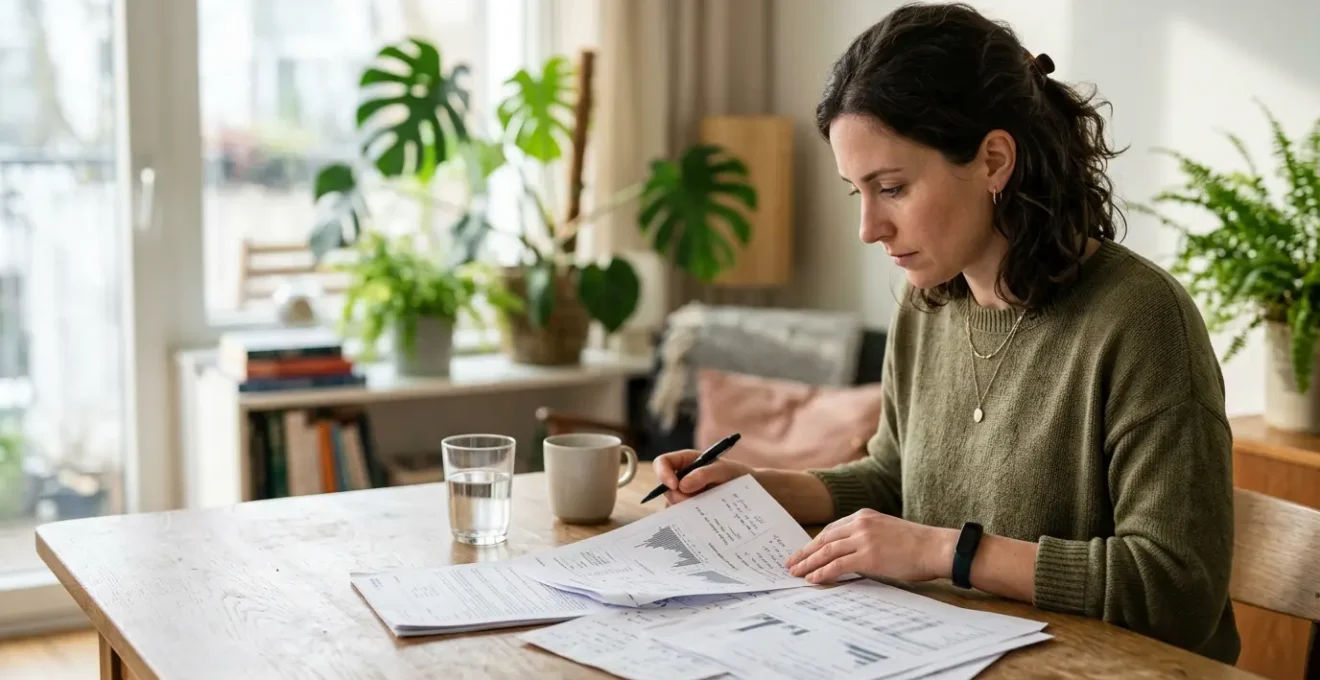 Personne de trente ans consultant des résultats médicaux dans un environnement moderne et lumineux