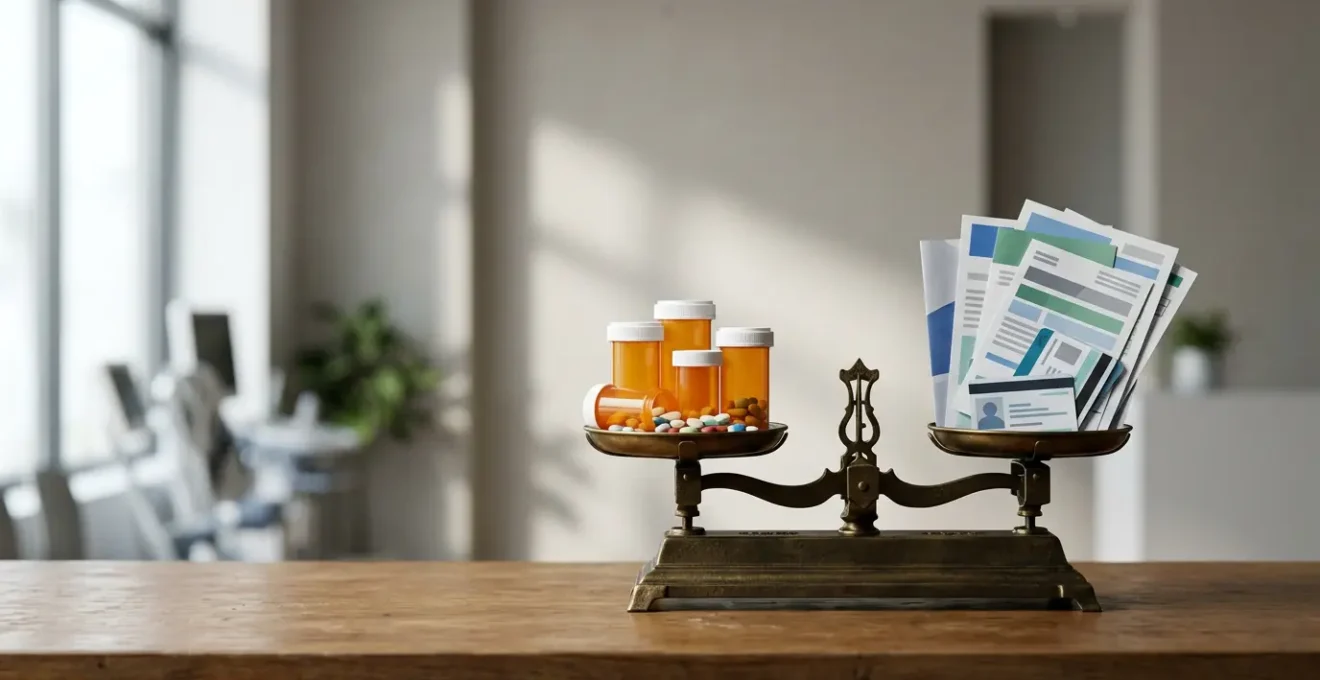 Médicaments et documents d'assurance illustrant le système de remboursement