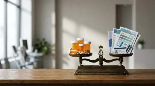 Médicaments et documents d'assurance illustrant le système de remboursement