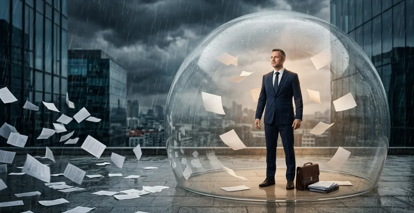 Salarié sous un parapluie protecteur symbolisant la prévoyance face aux aléas financiers