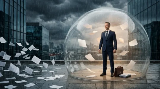 Salarié sous un parapluie protecteur symbolisant la prévoyance face aux aléas financiers