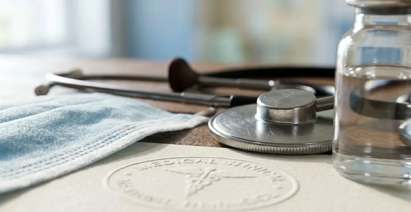 Documents de remboursement pour une vaccination, avec des tampons et des certificats médicaux bien visibles.