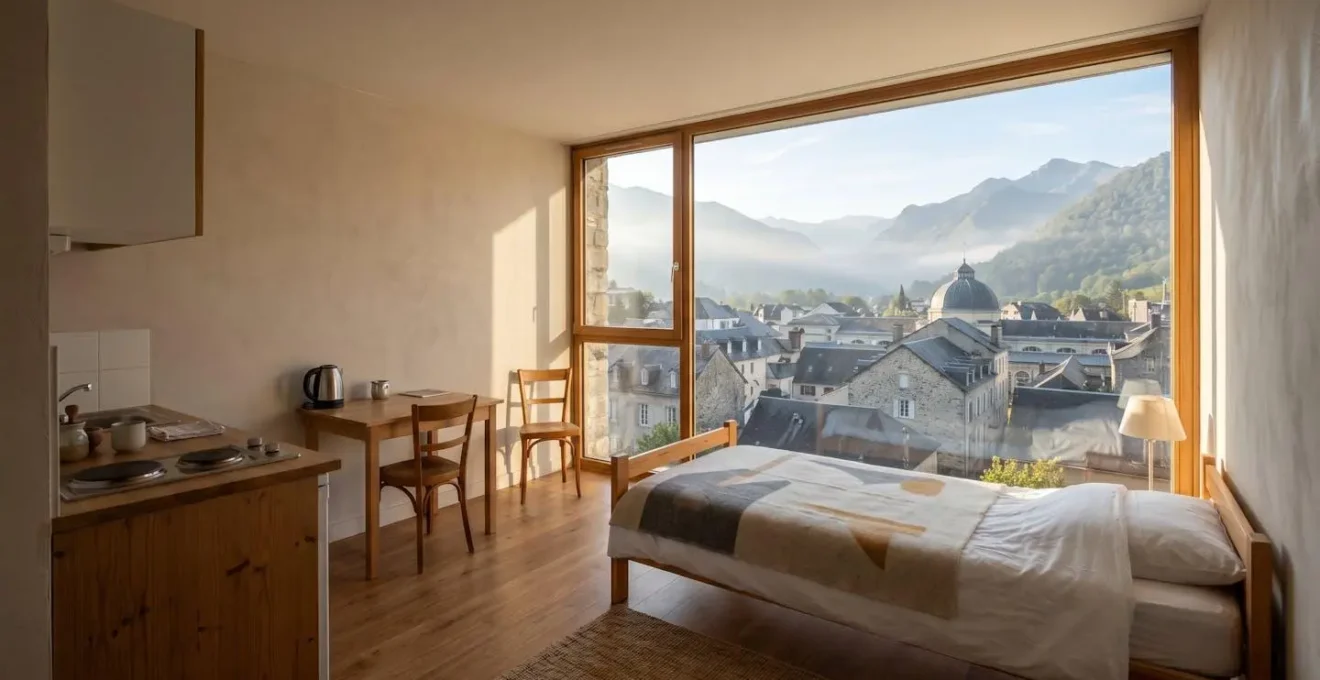 Studio thermal meublé avec vue sur station thermale montagneuse