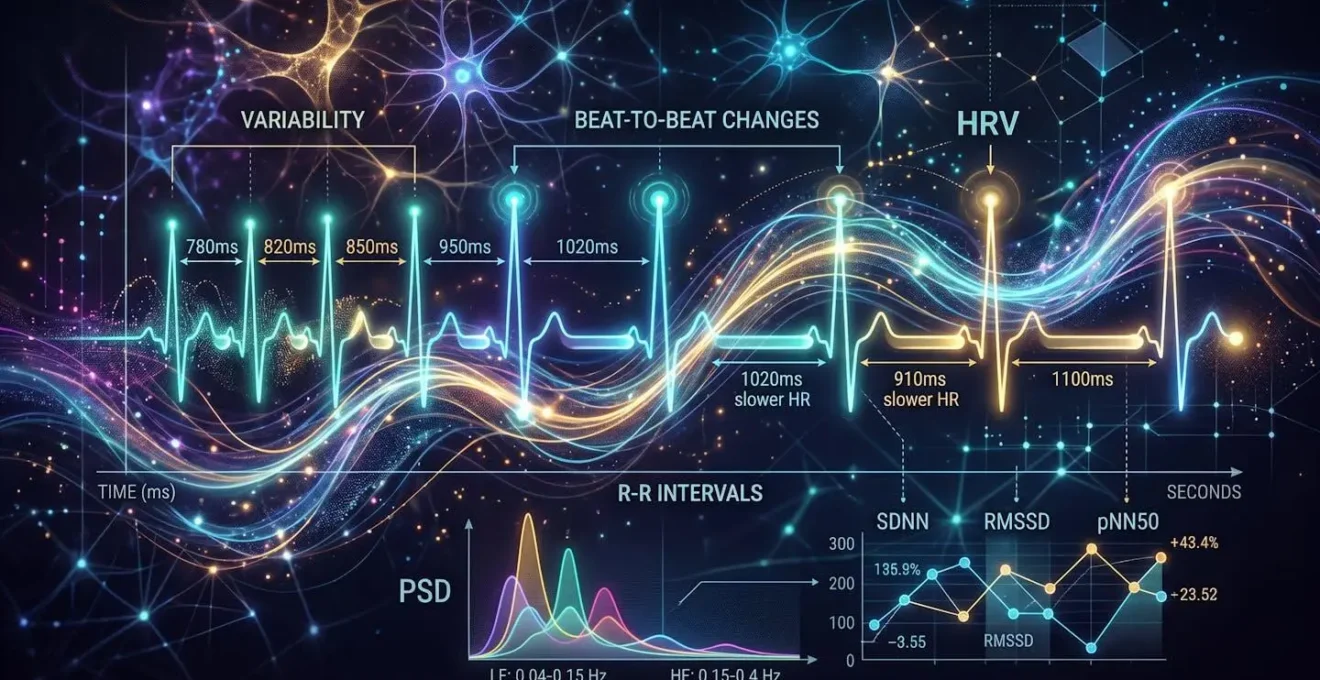 Visualisation abstraite de la variabilité cardiaque montrant les intervalles R-R