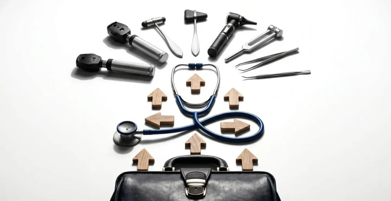 Schéma illustrant le parcours de soins coordonnés avec médecin traitant au centre et spécialistes en périphérie